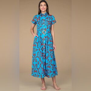 Olivia James Ikat Maxi Dress 100% Cotton Size Medium *missing belt Shirtdress